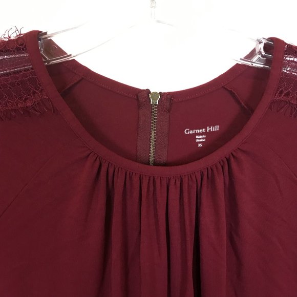 NWOT Womens Size XS Garnet Hill Burgundy Lace Sleeve Accent Stretch Knit Dress - Picture 2 of 4